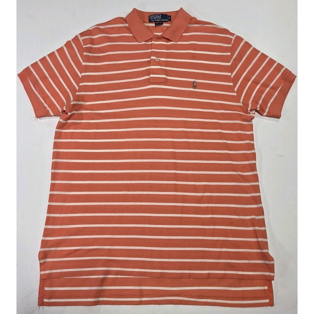 Polo Ralph Lauren Pima Soft Touch Men's Polo Shirt M Orange/White Stripe